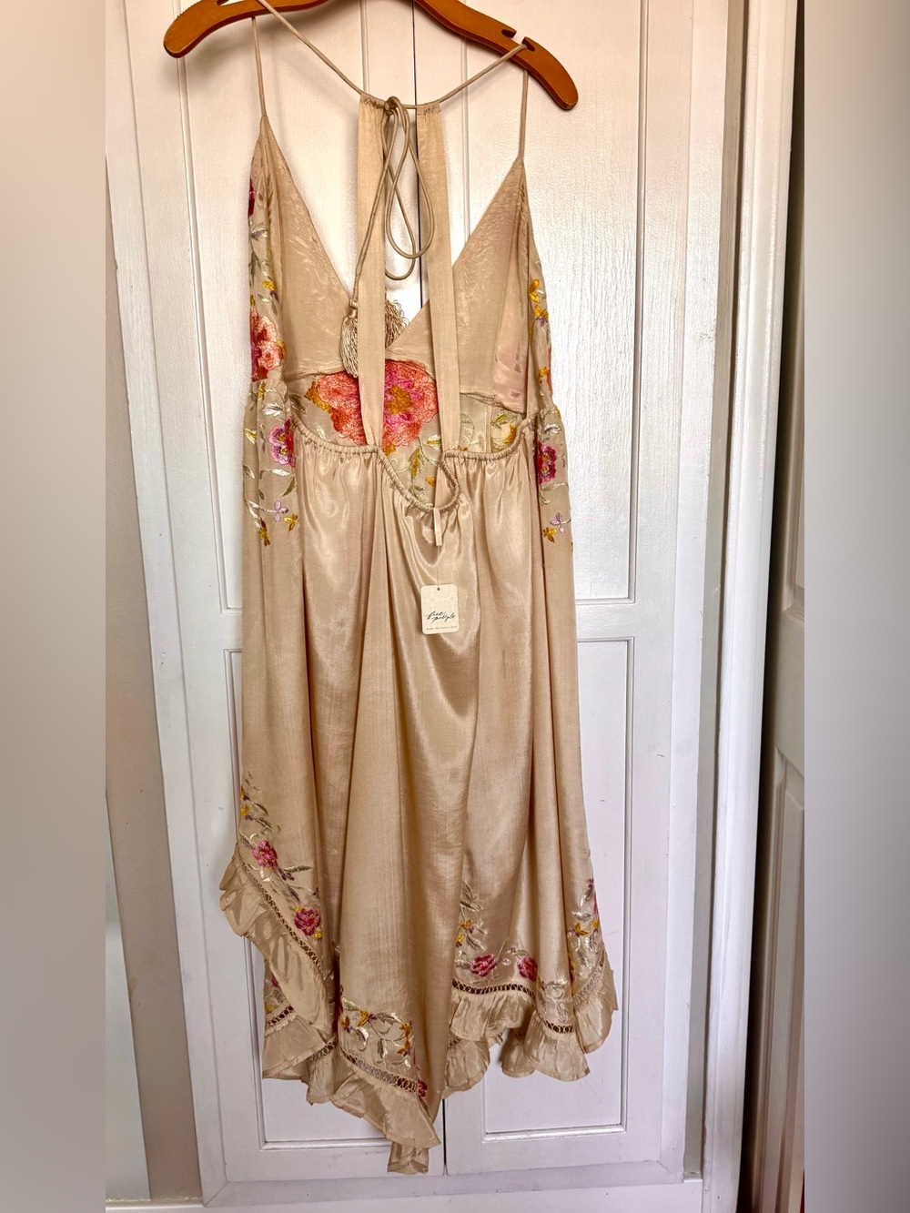 Free People Cream Floral Embroidered V-Neck Slip Dress - Picture 10 of 16